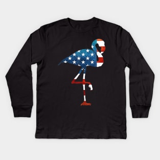 4th of July Flamingo American flag USA Kids Long Sleeve T-Shirt